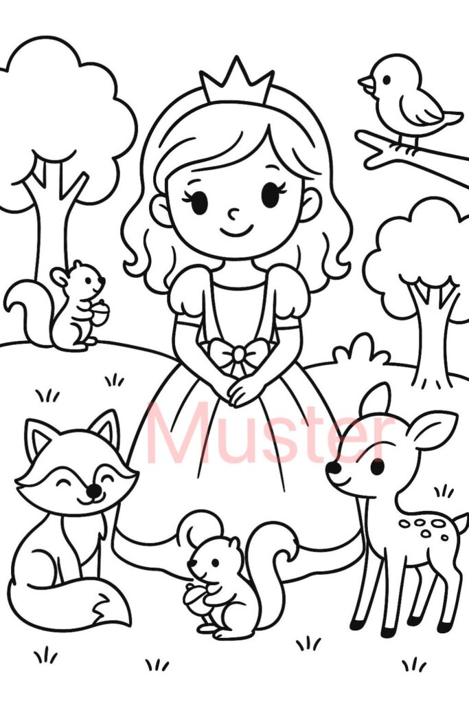 Prinzessin mit Waldtieren